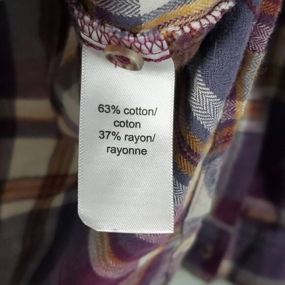 Maurices Small Plaid Button Down Shirt Purple Mustard Gray Long Sleeve Cotton Bl - Picture 7 of 8